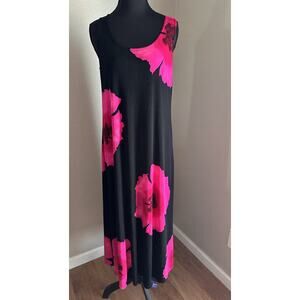 JOSTAR BlackPink Floral Slinky MaxiDress Wrinkle Resistant Travel Summer Beach S